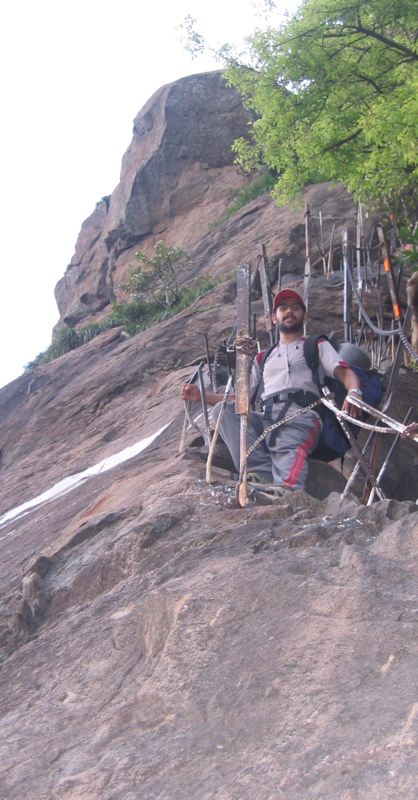 On the steep slope of the mountain